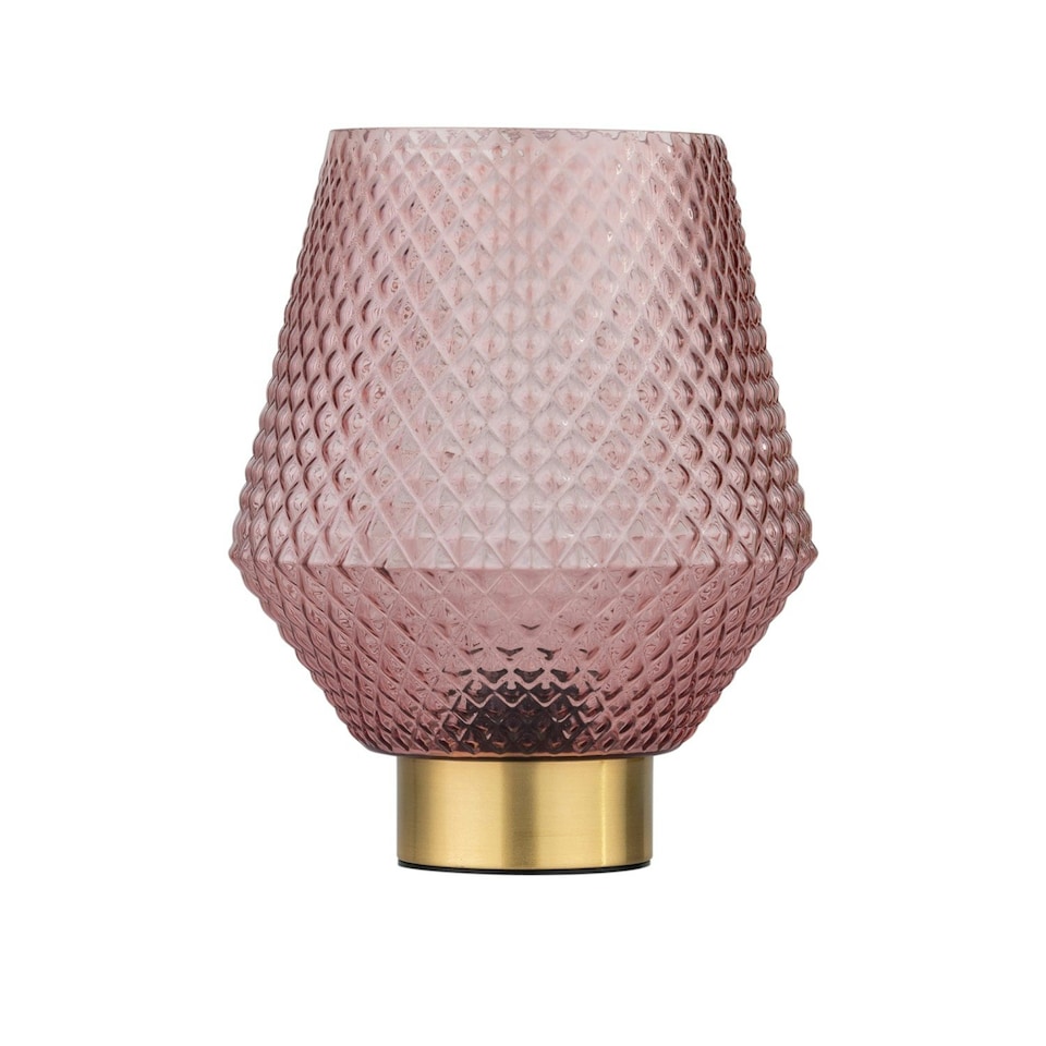 image 1 of Porter - Battery Operated Satin Brass Lamp with Pink Textured Glass Bronze | Pink