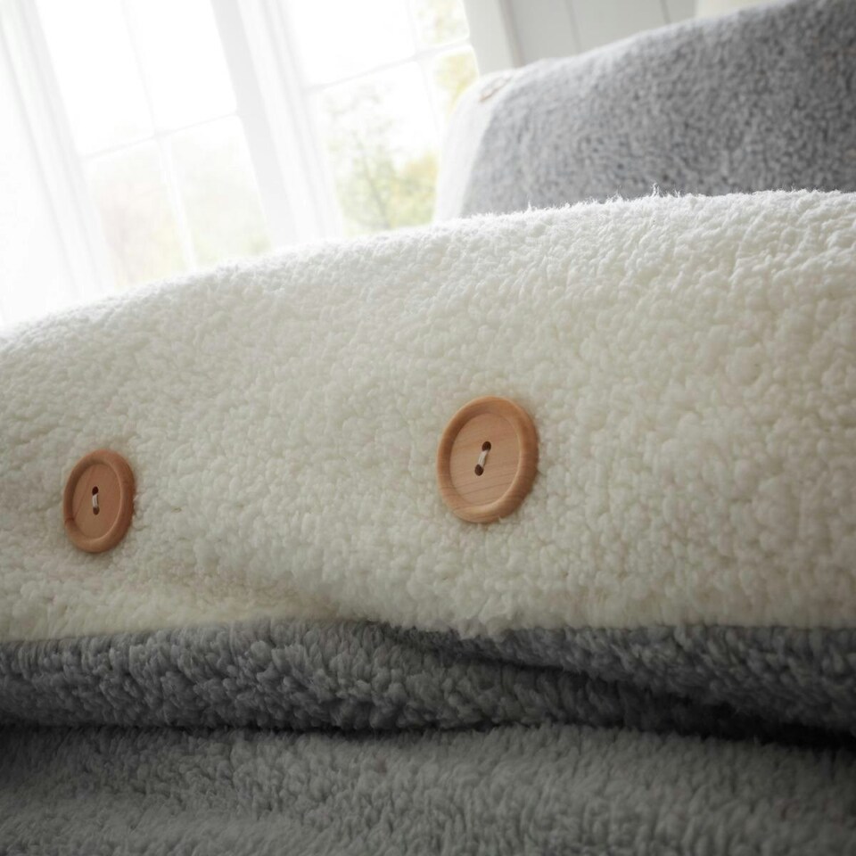 image 1 of Catherine Lansfield So Soft 2 Tone Buttoned Sherpa Grey Duvet Cover Set Grey | Double