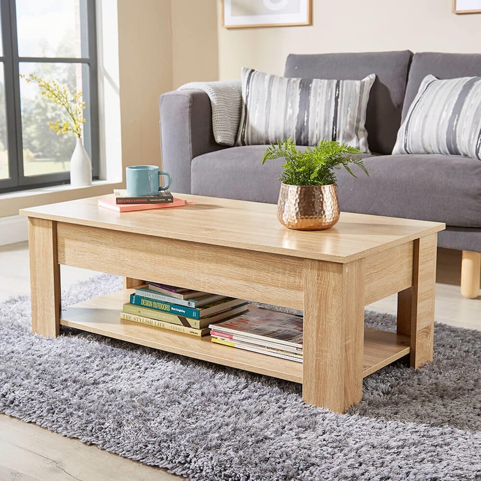 image 1 of Wooden Coffee Table With Lift Up Top Storage Area and Magazine Shelf | Brown