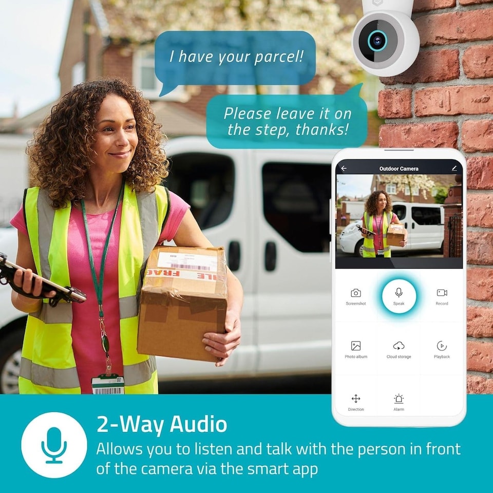 image 1 of NEDIS Wi-Fi Smart Outdoor Camera, 3MP 1296p, Motion Sensor, AI Human Detection, Dimmable Spotlight Full-Colour Night Vision, Two-Way Audio, IP65 Weatherproof - White