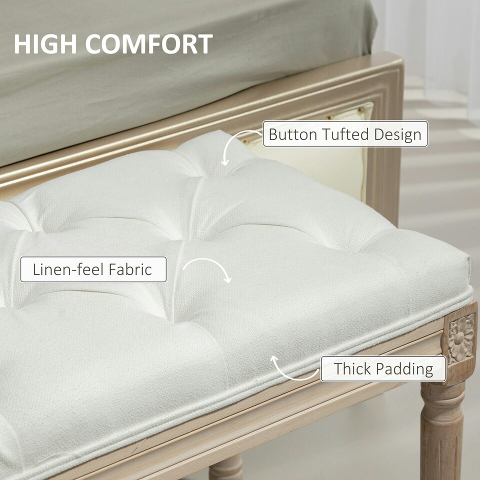 image 1 of HOMCOM End of Bed Bench, Upholstered Bedroom Bench, Cream White