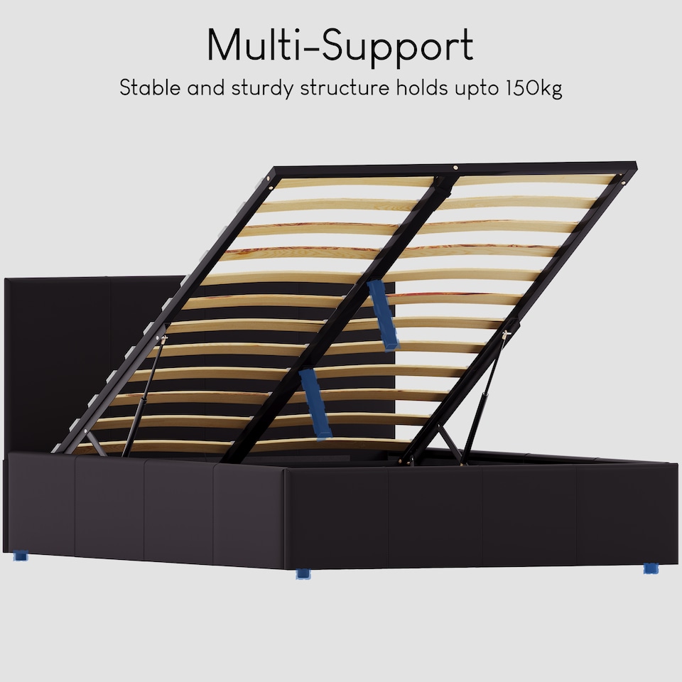 image 1 of Vida Designs Lisbon 4ft Small Double Size Ottoman Bed Storage Faux Leather, Black, 120 x 190cm