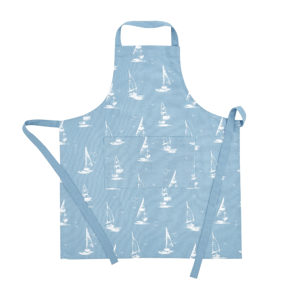 image 1 of Catherine Lansfield Salcombe Boats Cotton Kitchen Adult Apron | Blue | One Size