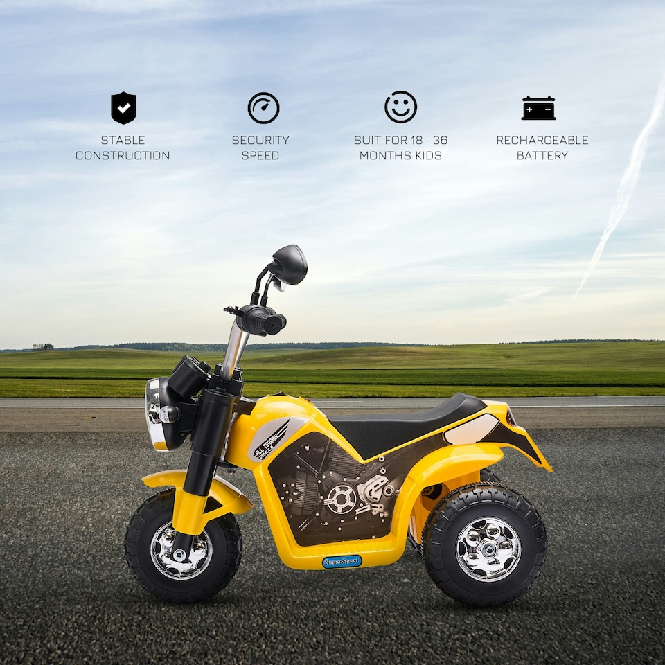 image 1 of HOMCOM Kids 6V Electric Motorcycle Ride-On Toy Battery 18 - 36 Months Yellow