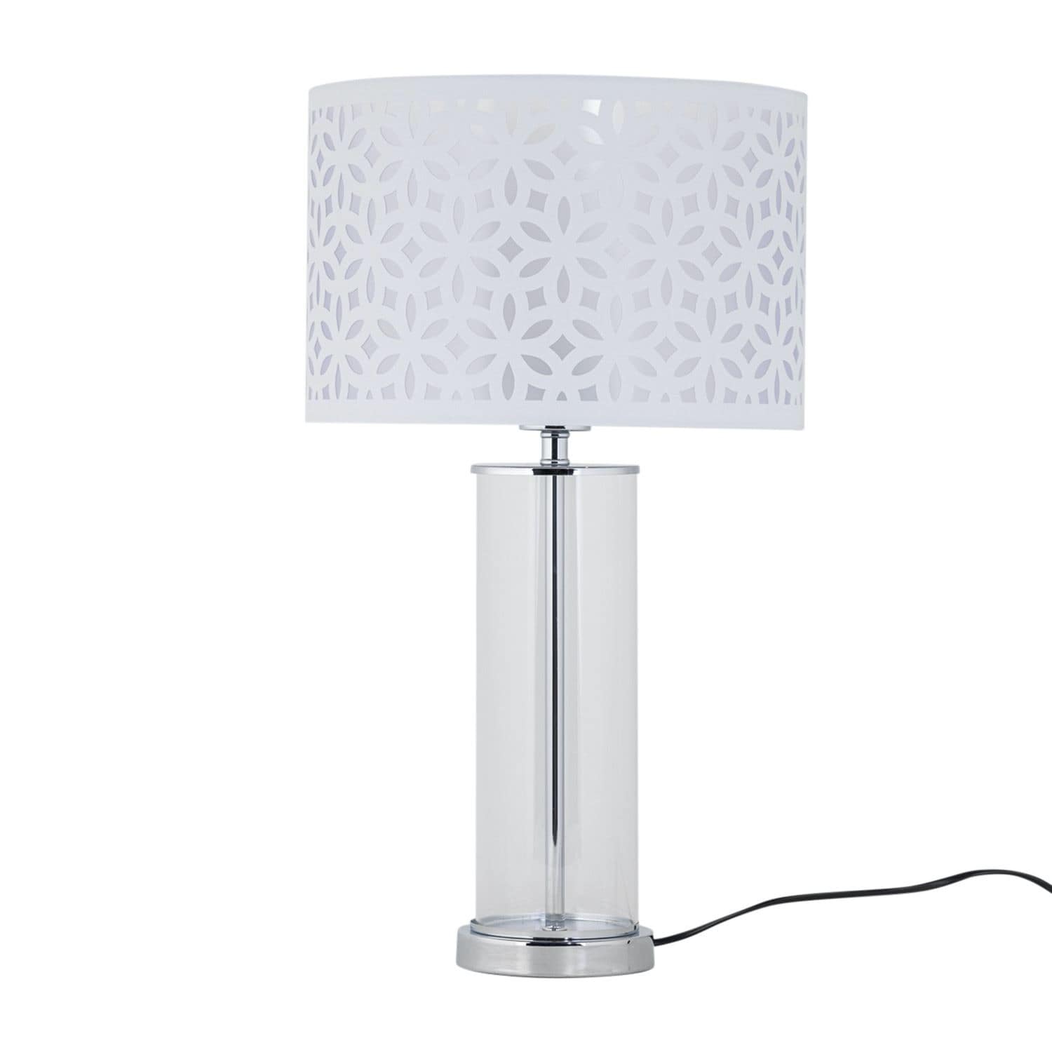 First Choice Lighting Aura - Chrome Table Lamp with White Cut Out Shade in Silver
