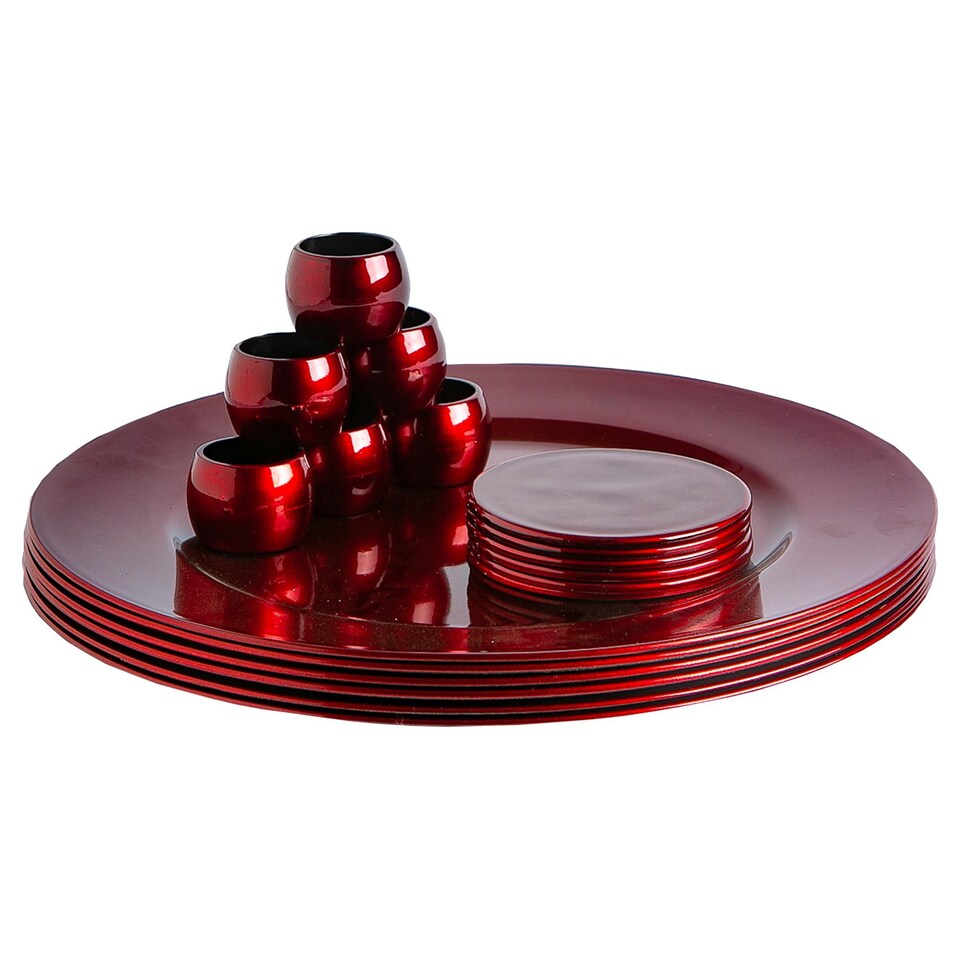 image 1 of Argon Tableware 18 Piece Metallic Charger Plates Set - Dark Red