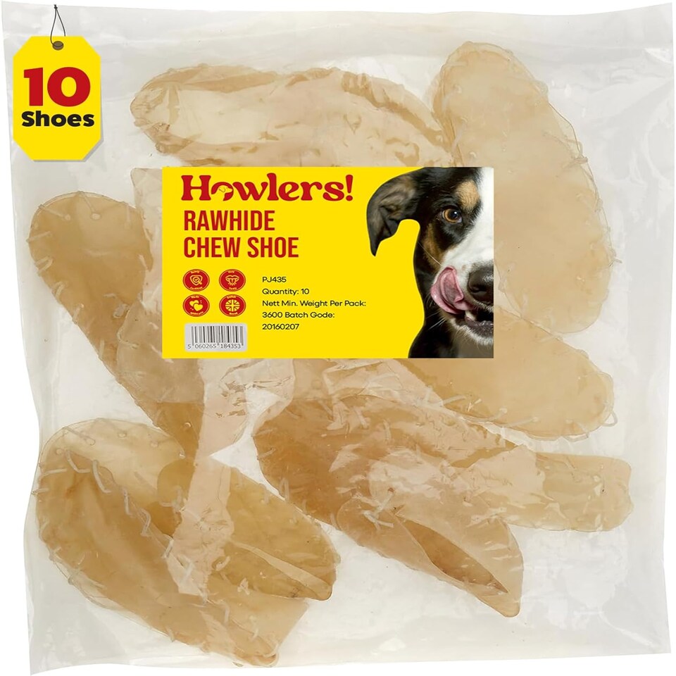 Howlers Howlers 10 Rawhide Chews Shoe 20Cm Adult pet food packaging