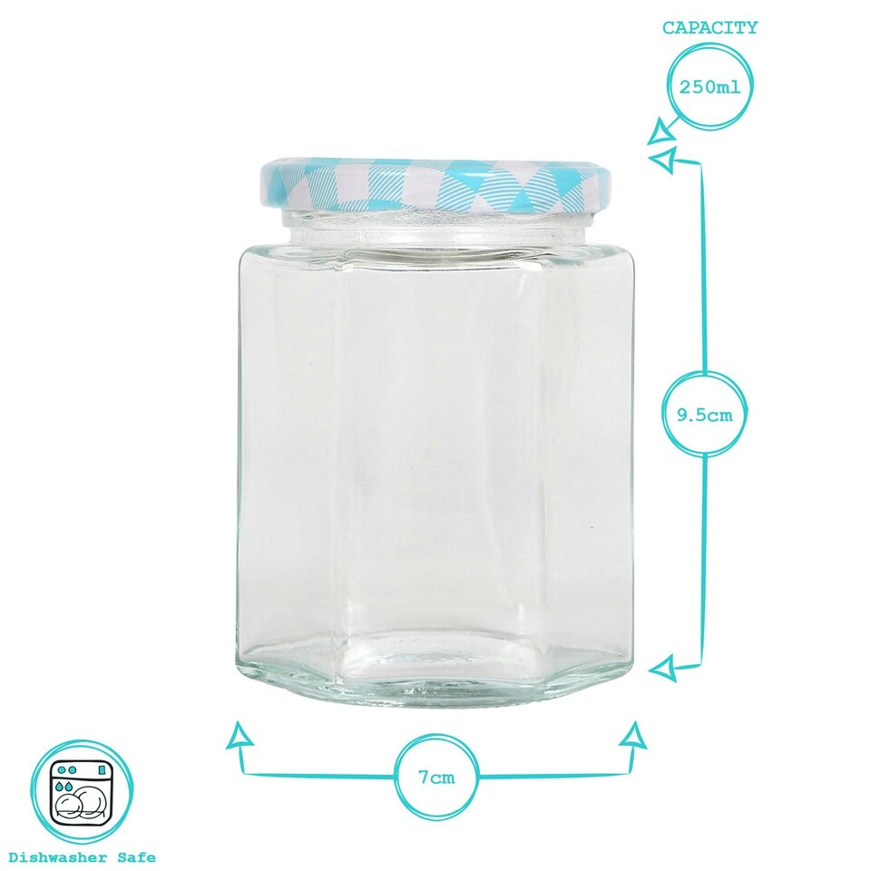 image 1 of Argon Tableware Hexagonal Glass Jam Jars with Black Lids - 250ml - Pack of 24
