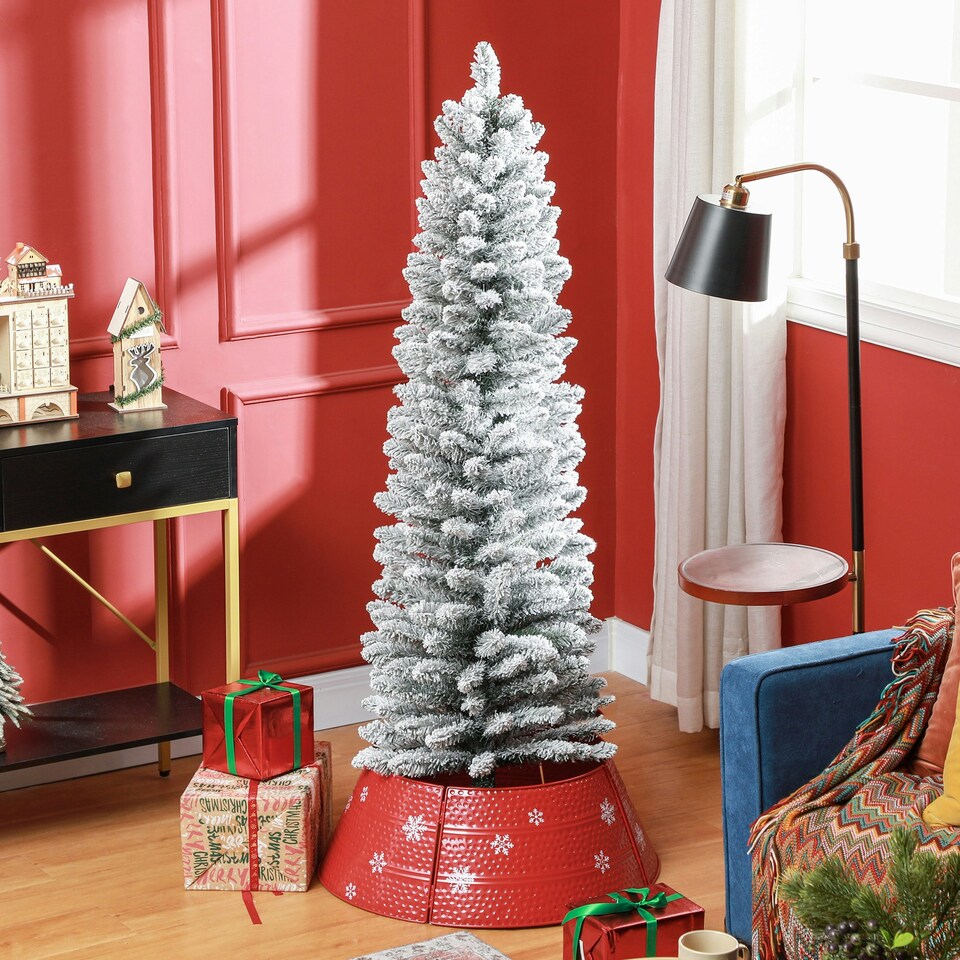 image 1 of HOMCOM 5 Foot Artificial Pencil Christmas Tree with Snow Flocked Tips