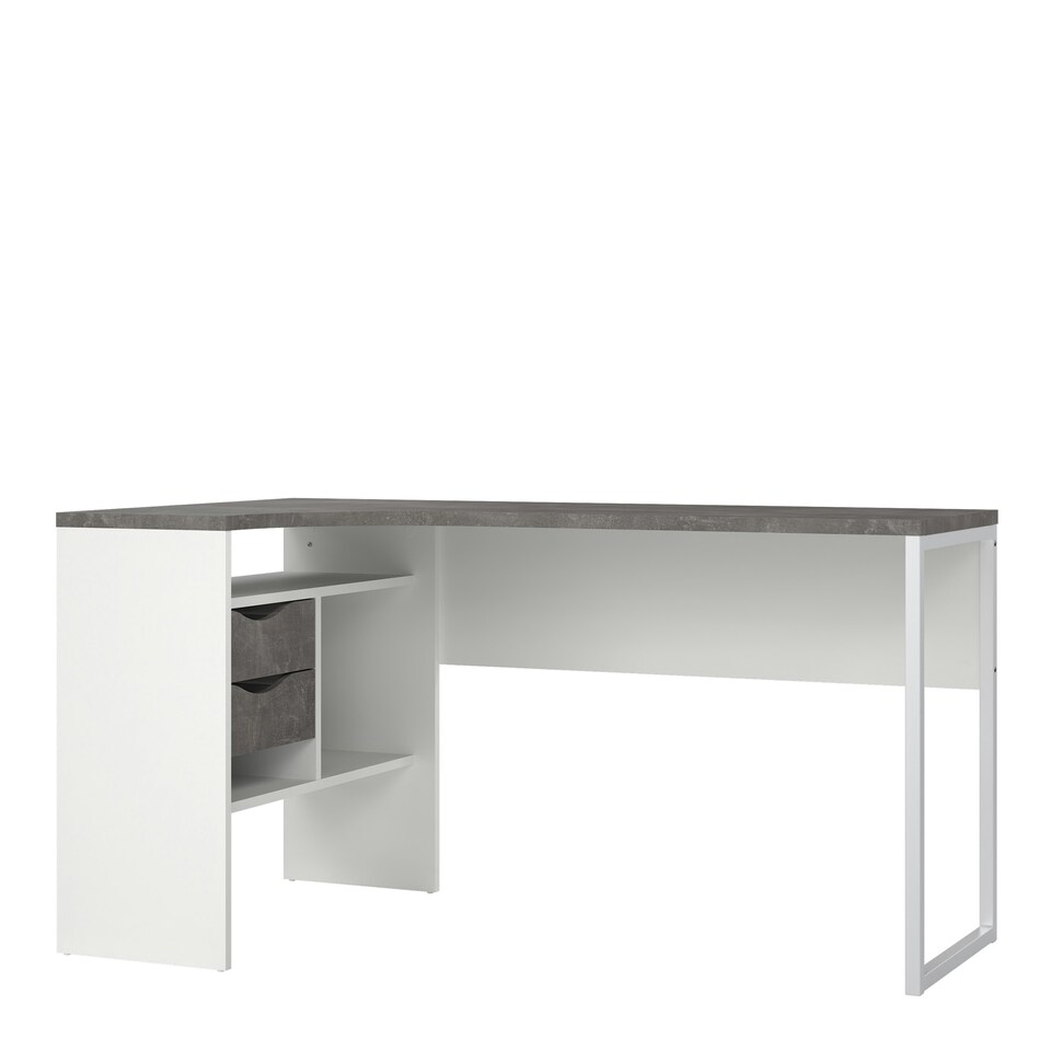 image 1 of Function Plus Corner Desk 2 Drawers in White and Grey
