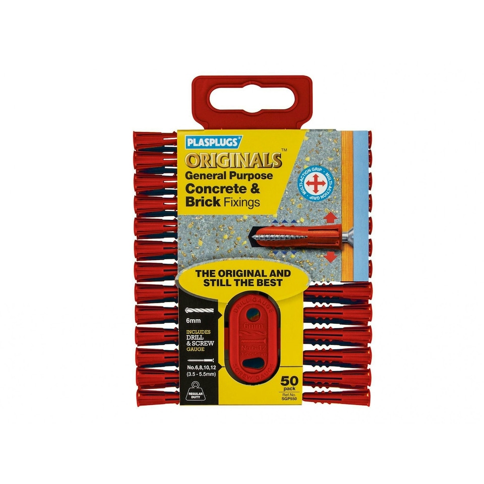 Plasplugs General-purpose Concrete & Brick Fixings - Red - Pack of 50