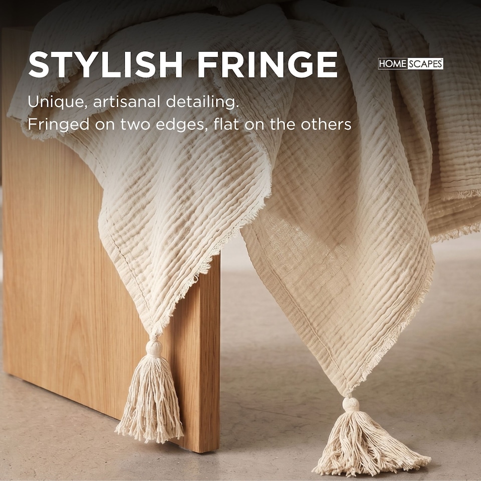 image 1 of Homescapes Pure Handmade Cotton Muslin Bed Throw Blanket - 127 x 180 cm