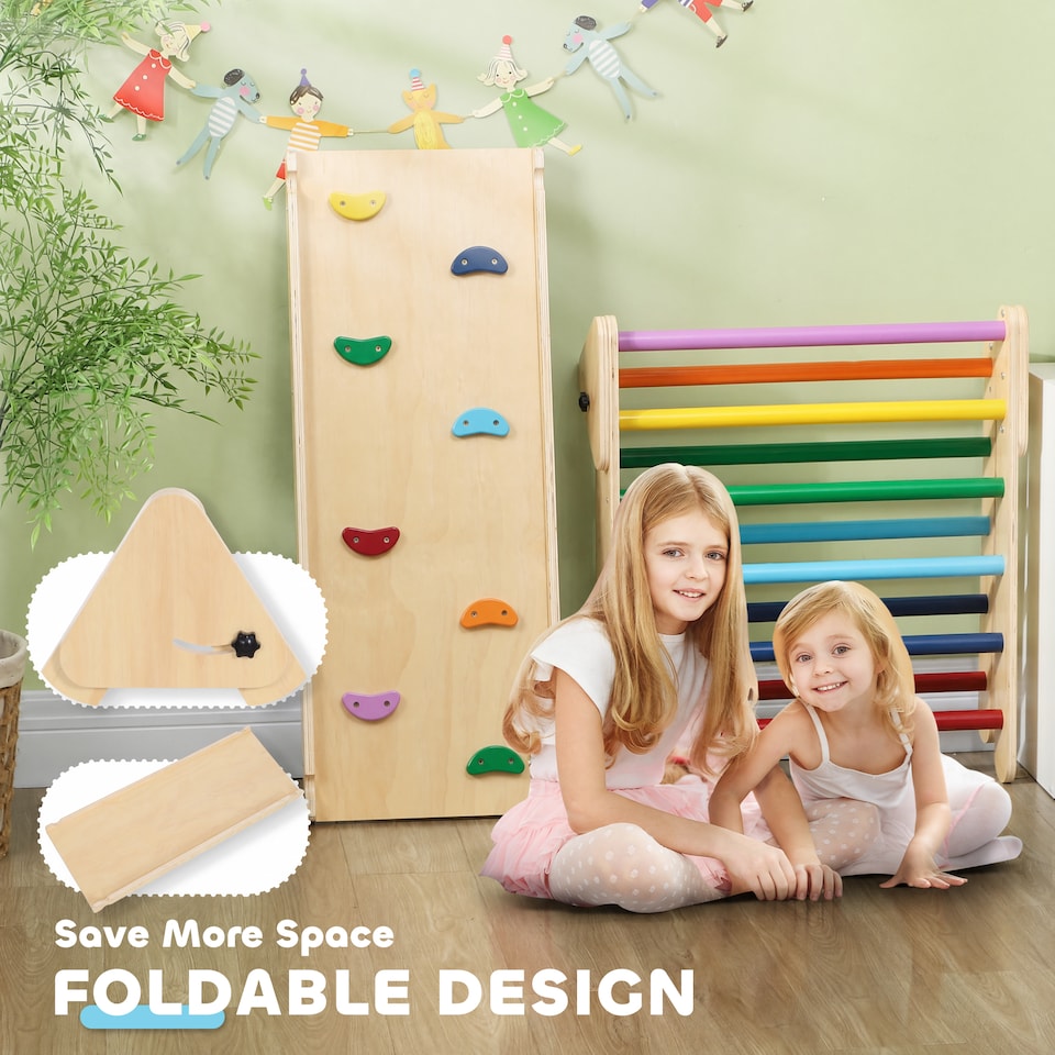image 1 of AIYAPLAY Toddler Climbing Frame, Wooden Indoor Play Triangle Set
