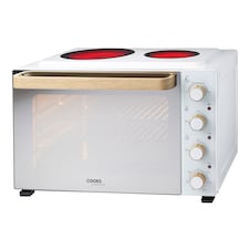 Cooks Professional 48L Mini Portable Oven with 2 Ceramic Hobs - Electric Portable Countertop Cooker | White | Nordic White