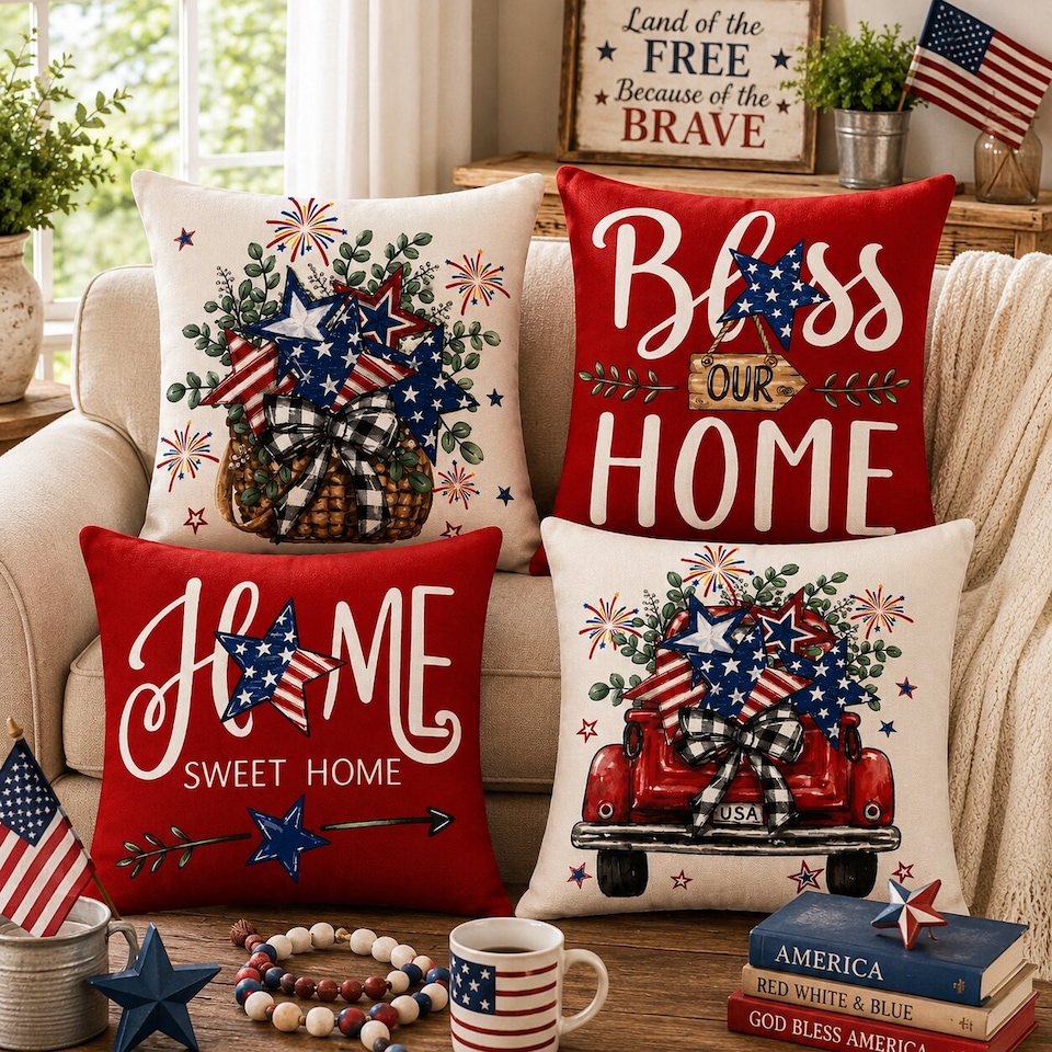 image 1 of Covers&All New Year Decorative Square Throw Pillow Set of 4 with Inserts & Covers Accent Pillows for Sofa, Couch & Home Décor, Square 16 in x 16 in