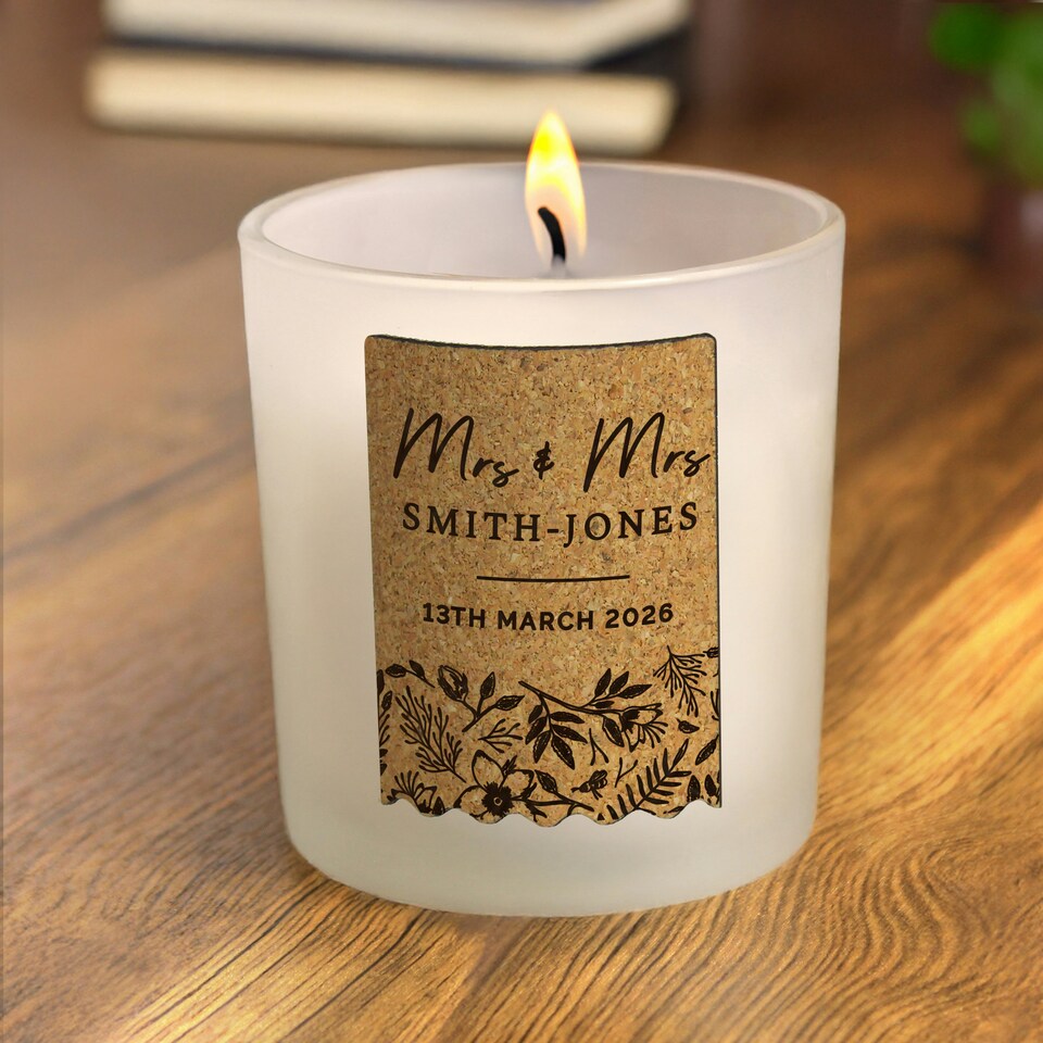 image 1 of Personalised Wedding Cork Label Candle Jar Clear