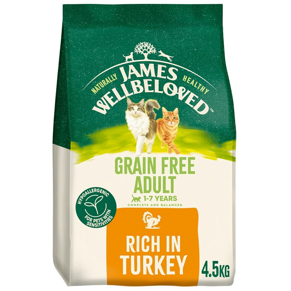 image 1 of James Wellbeloved Grain Free 1-7 Years Adult Dry Cat Food Rich in Turkey 4.5kg