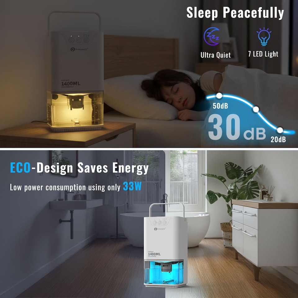 image 1 of 1400ml Mini Dehumidifier for Damp Mould Condensation and Moisture - White