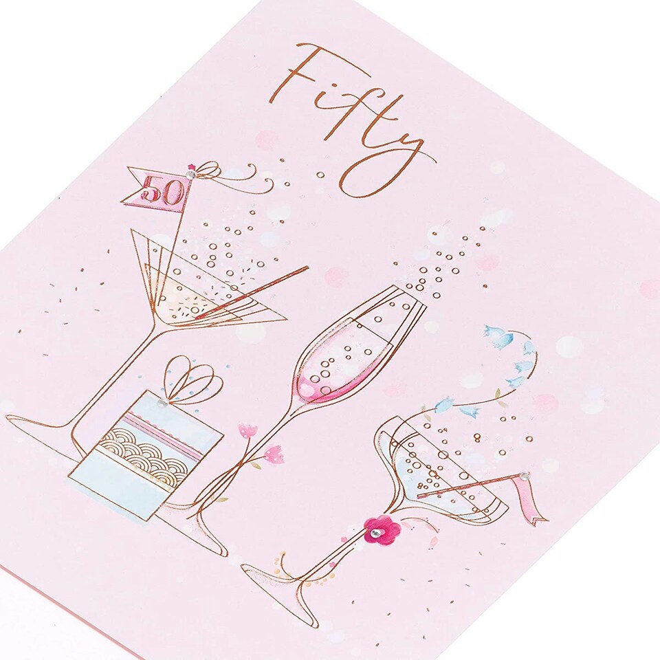 image 1 of Fun Cocktail and Champagne Design 50th Birthday Card