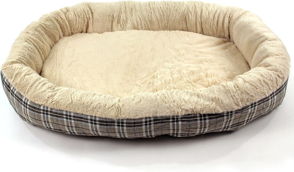 image 1 of Actiaspet Jute Orthopaedic Soft Dog Bed - 40mm Massage Foam Cushion with Fleece Lining & Non Slip Base (Checkered Grey, X Large)
