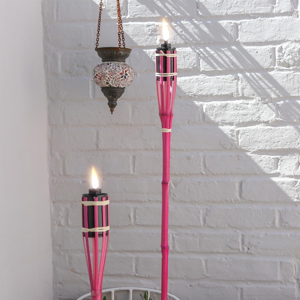 image 1 of Harbour Housewares Bamboo Garden Fire Torches - 60cm - Pink - Pack of 6