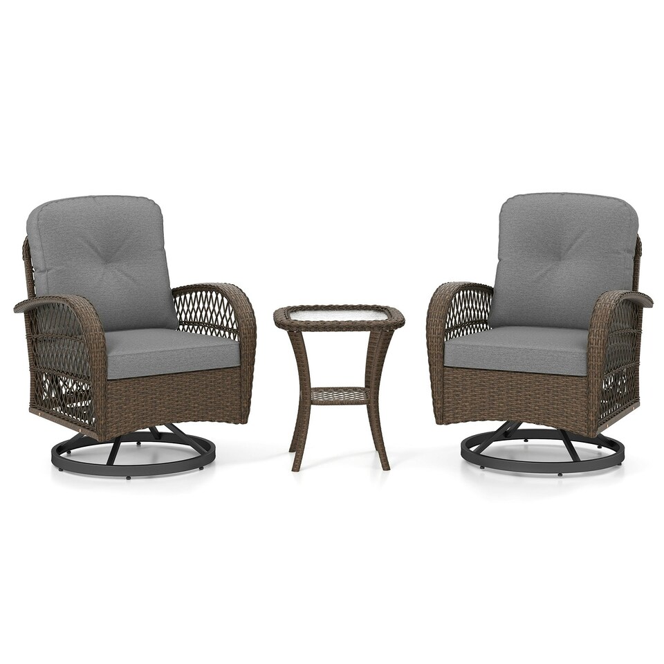 image 1 of COSTWAY 3 Pieces Patio Rattan Bistro Conversation Set Grey