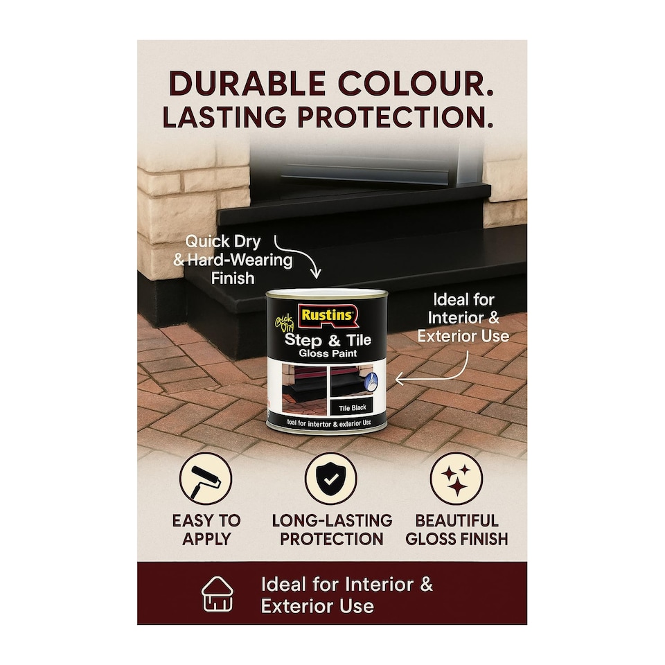 image 1 of Rustins Step & Tile Paint Black 250ml - STBLW250