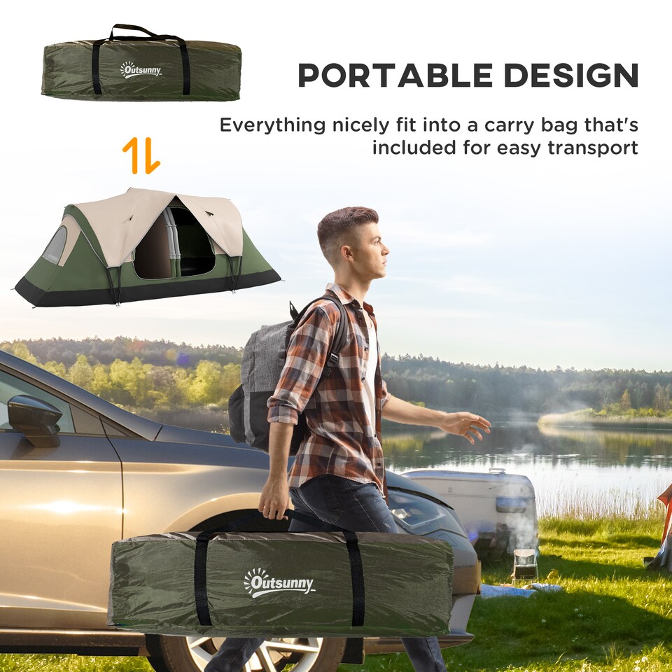 image 1 of Outsunny 2 Room Camping Tent with Rainfly & Screen Panels