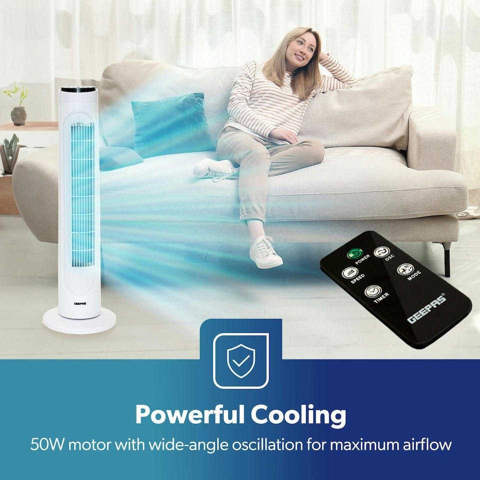 image 1 of GEEPAS 29 inchTower Fan With Remote Control