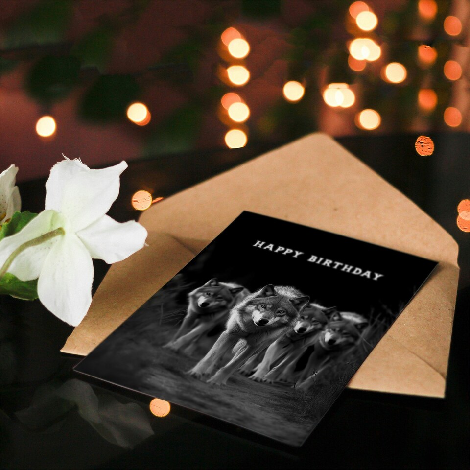 image 1 of Happy Birthday Wolf Pack Animal Photograph Birthday Card