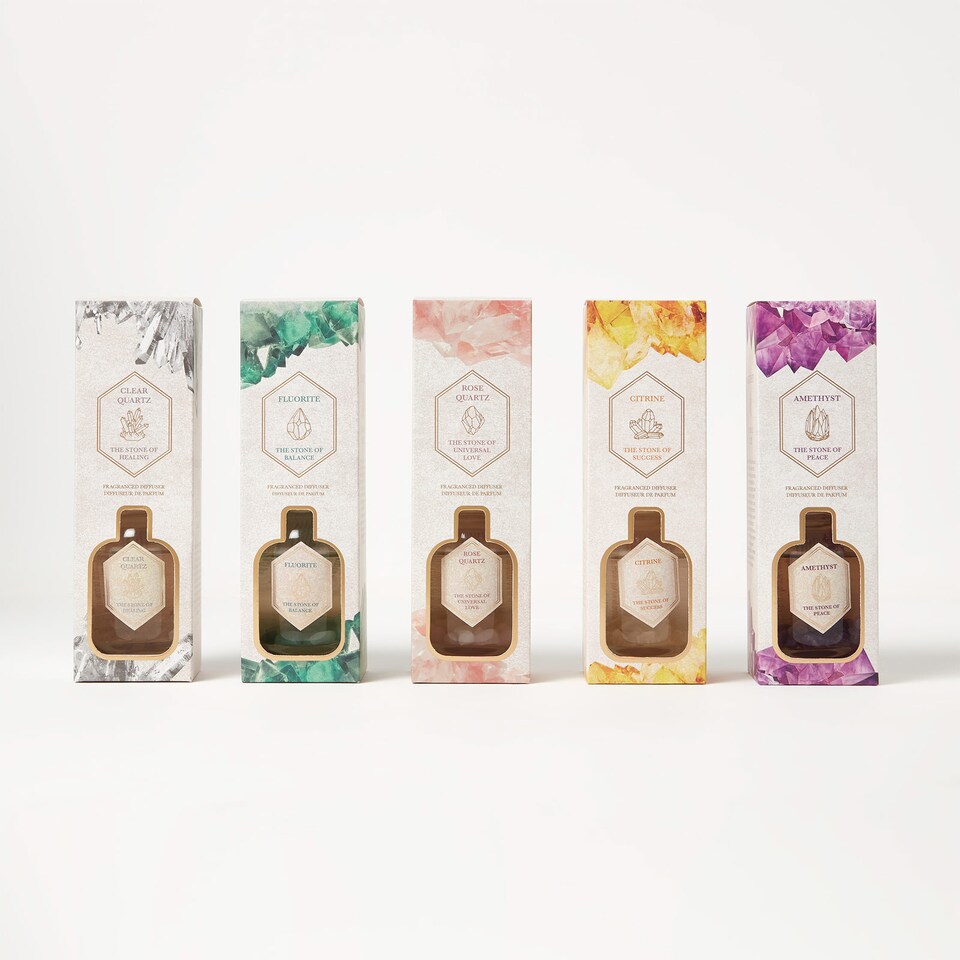 image 1 of Homescapes Rose Quartz Crystal Reed Diffuser – Rose & Eucalyptus Scent