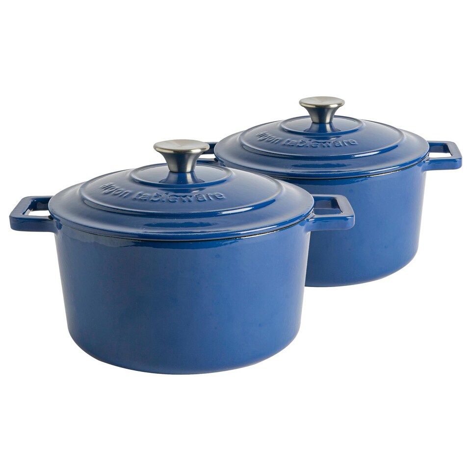 image 1 of Argon Tableware Cast Iron Casserole Dishes - Enameled Dutch Oven - Self-Basting Lid - Hob to Oven - 4.5 Litre - Midnight Blue - Pack of 2 | Blue | Midnight Blue