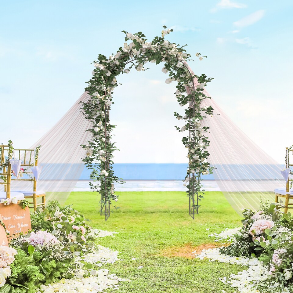 image 1 of Outsunny Metal Garden Arch Trellis, Decorative Arbour Archway for Walkway Path Ceremony Wedding Party, 120 x 30 x 226cm