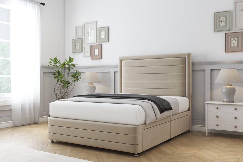 image 1 of Sloomy Ashford Almond Coniston Divan Bed With Mattress 2 Drawers Right Side With 26" Strutted Headboard & 12" Matching Footboard 2'6 Small Single | Cream | Almond | Small Single | 1