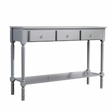 Hallway Console Table Stylish Grey Painted Wooden 3 Drawer Side Desk Undershelf Grey