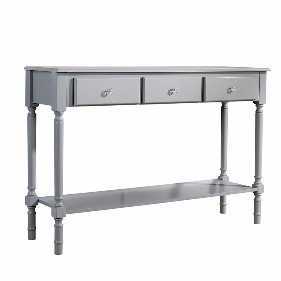 image 1 of Hallway Console Table Stylish Grey Painted Wooden 3 Drawer Side Desk Undershelf Grey