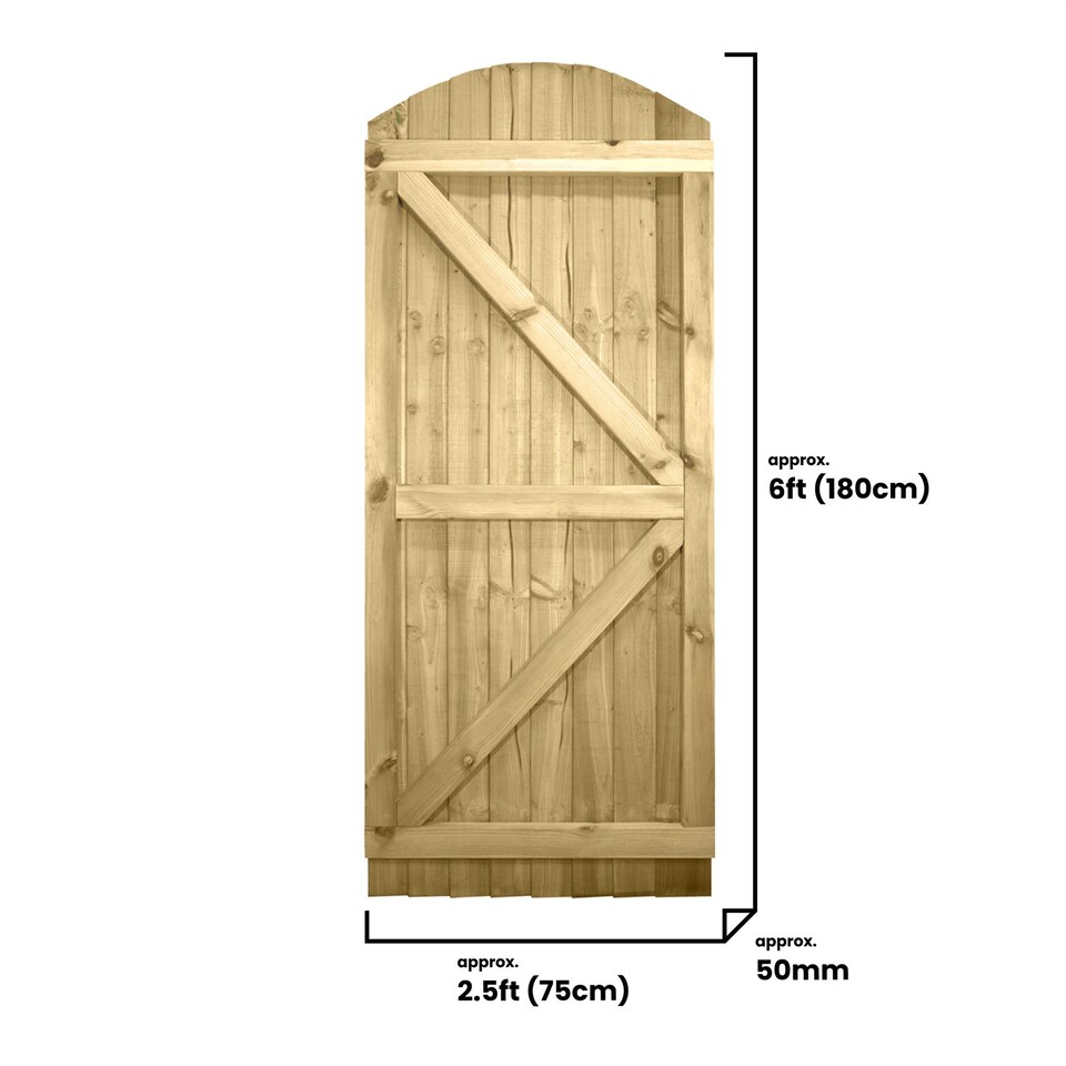 image 1 of Arch Top Wooden Garden Gate 6ft x 2.5ft Feather Edge Fully Framed Treated Door