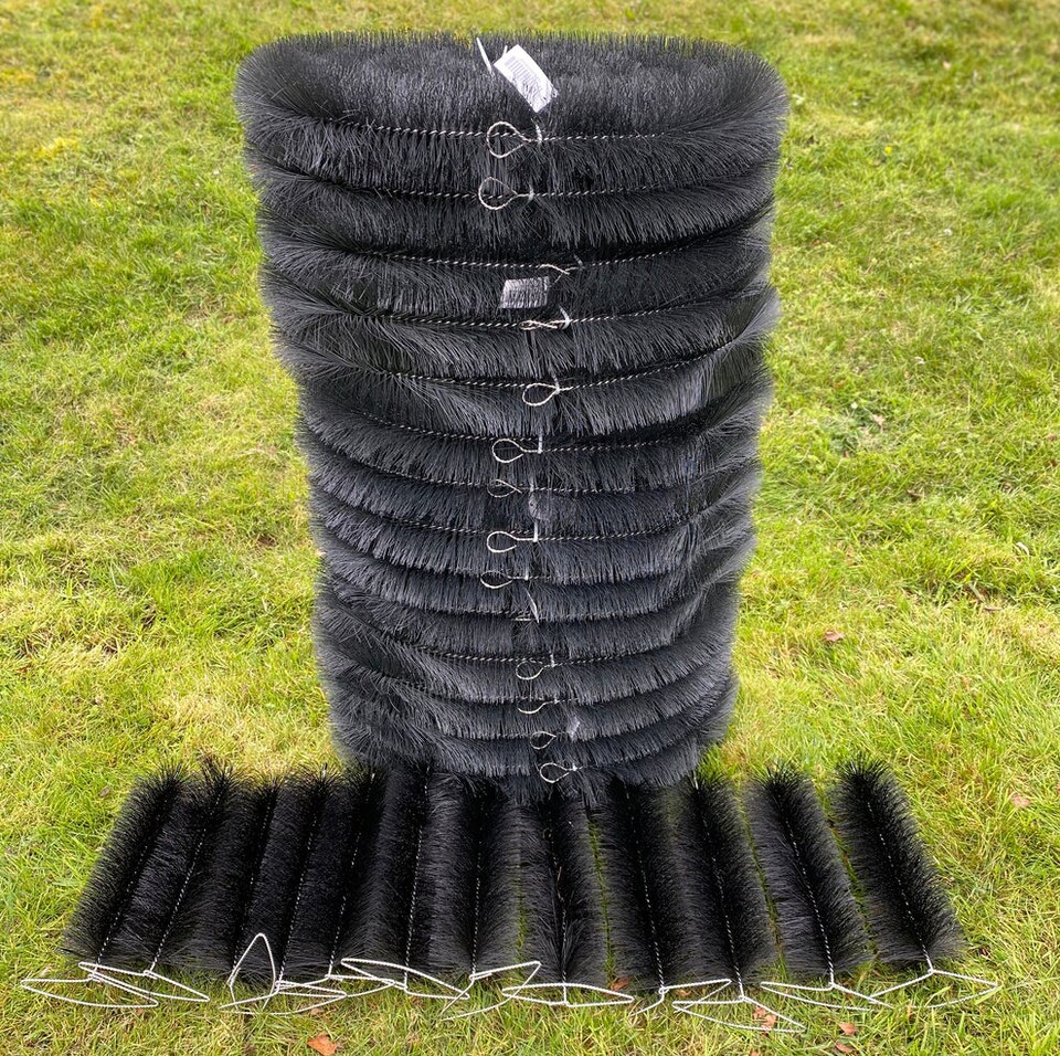 image 1 of 60m Black Gutter Brush Leaf & Moss Guard Protection with Set of 12 Downpipe Plugs