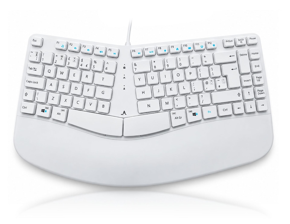 image 1 of Accuratus Contour Keyboard PC and Mac - USB-A and USB-C Sculptured Ergonomic Split Key Multimedia Keyboard with Reverse Tilt - White