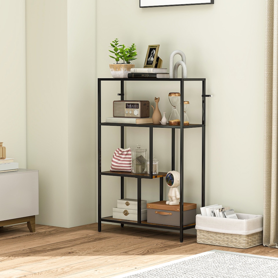 image 1 of HOMCOM Industrial Bookshelf Bookcase w/ Open Shelves for Study Rustic Brown | Brown
