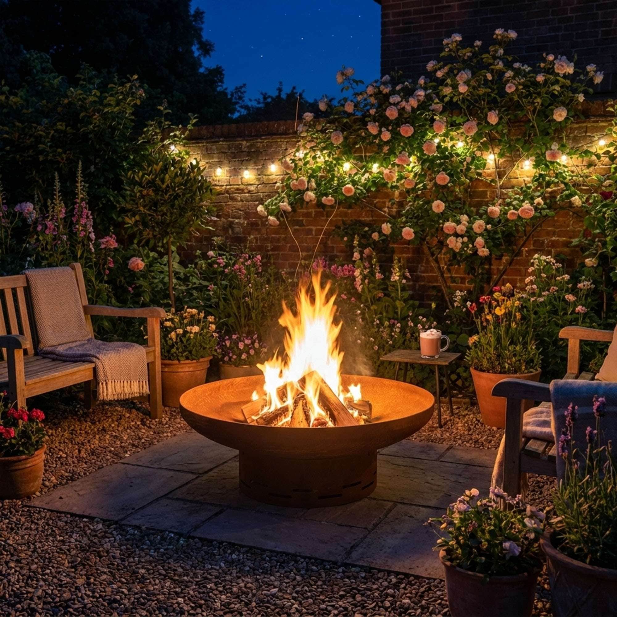 Nicoman Large Corten Steel Rust Metal Fire Pit 70cm Outdoor Round Firepit for Garden