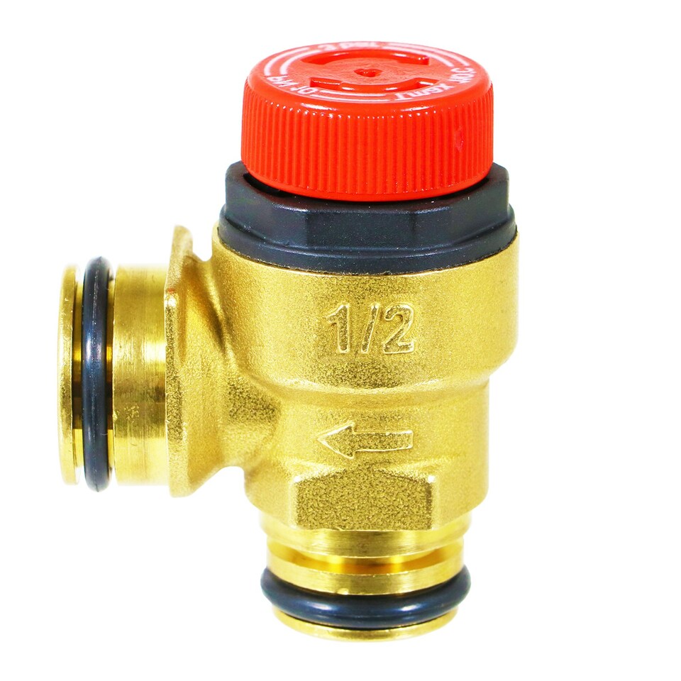 image 1 of SPARES2GO Boiler Pressure Relief Valve 3 Bar 1/2" BSP Push Fit Brass PN 10 Safety PRV