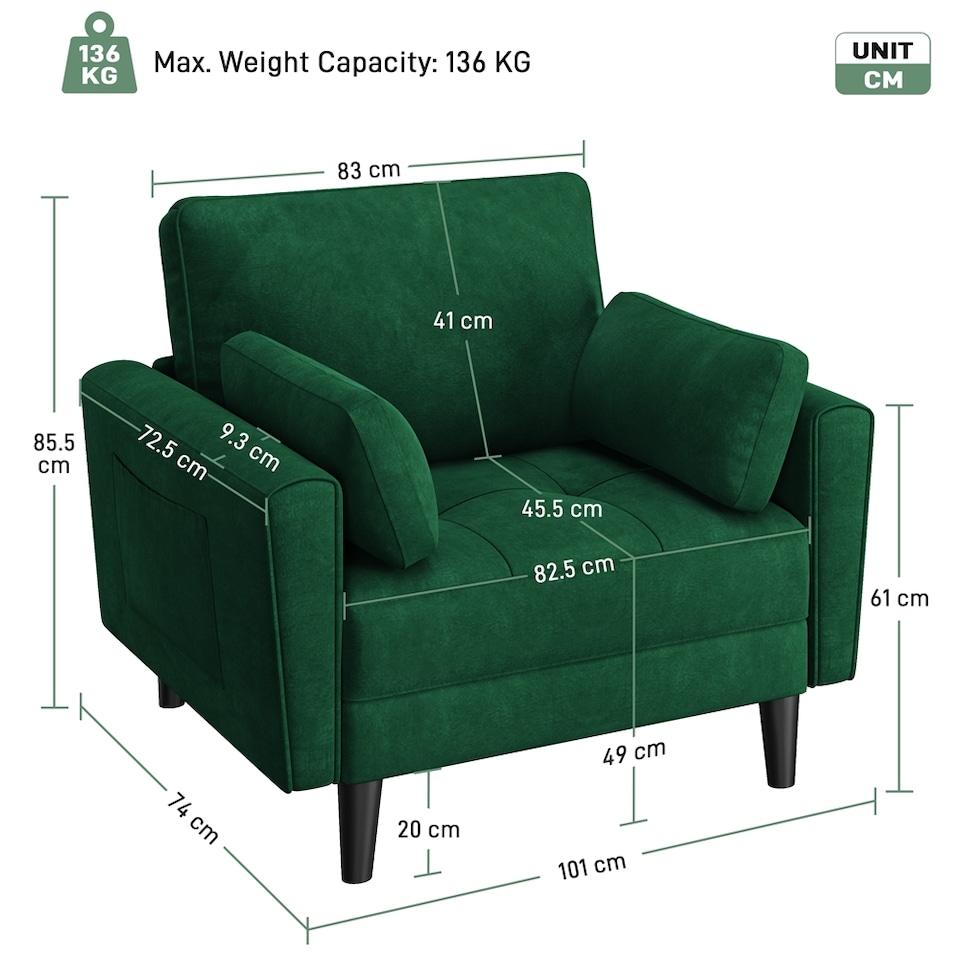 image 1 of Yaheetech Tufted Oversized Armchair | Green | One Size | 1