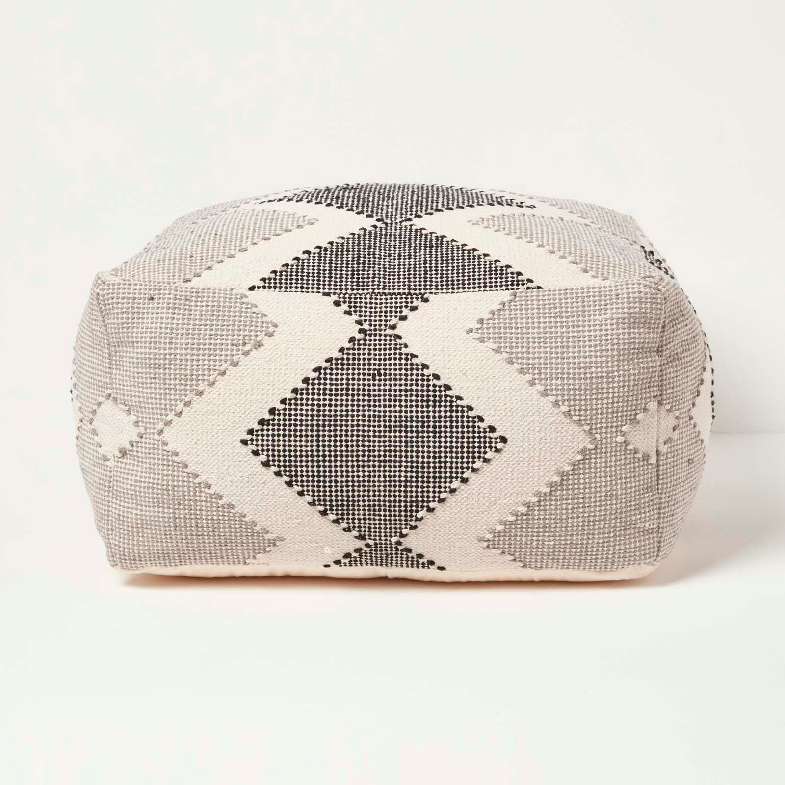 Homescapes Malmo Handwoven Textured Natural & Black Pouffe Bean Cube