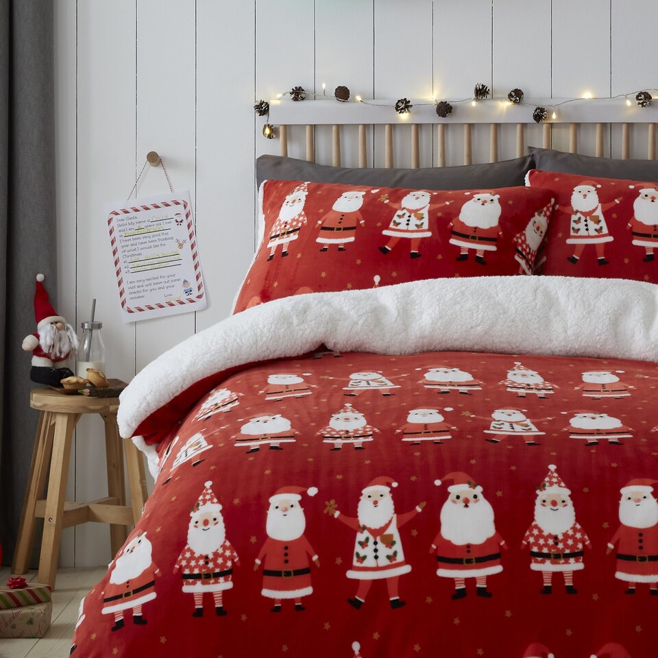 image 1 of Bedlam Jolly Santa Duvet Cover Set Red