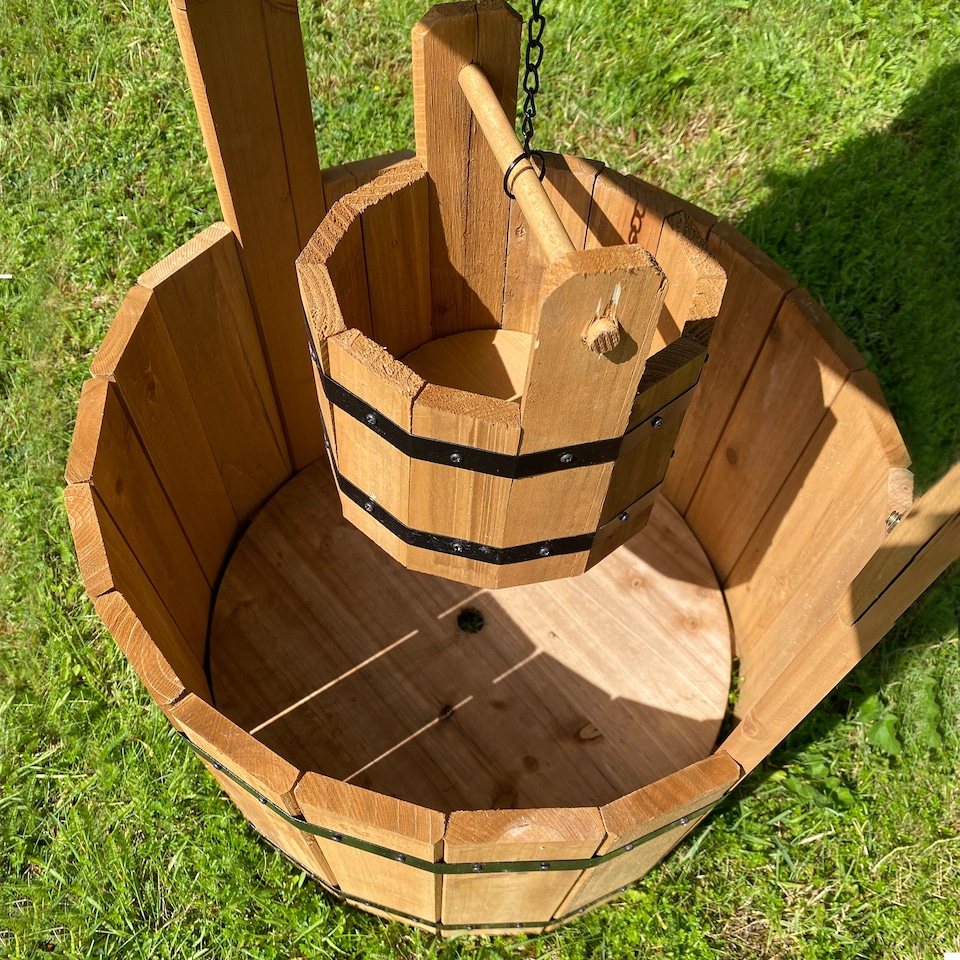 image 1 of Large Wooden Garden Wishing Well Planter
