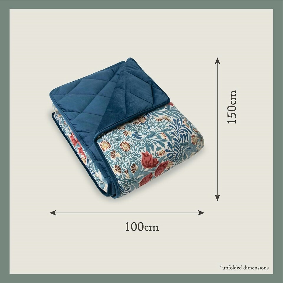 image 1 of Morris & Co Bower Print Square Box Dog & Cat Blanket Blue | One Size