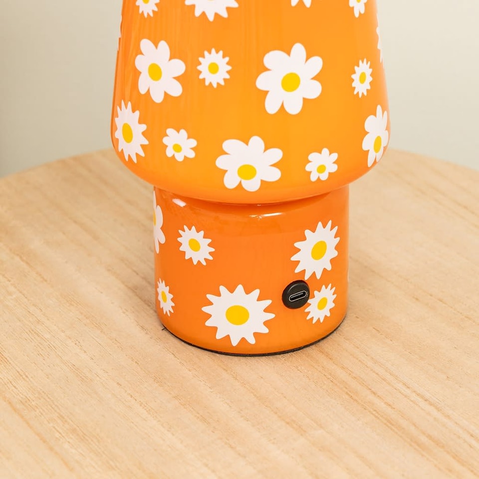 image 1 of ValueLights Hanya Flower Glass Rechargeable LED Portable Table Lamp | Orange