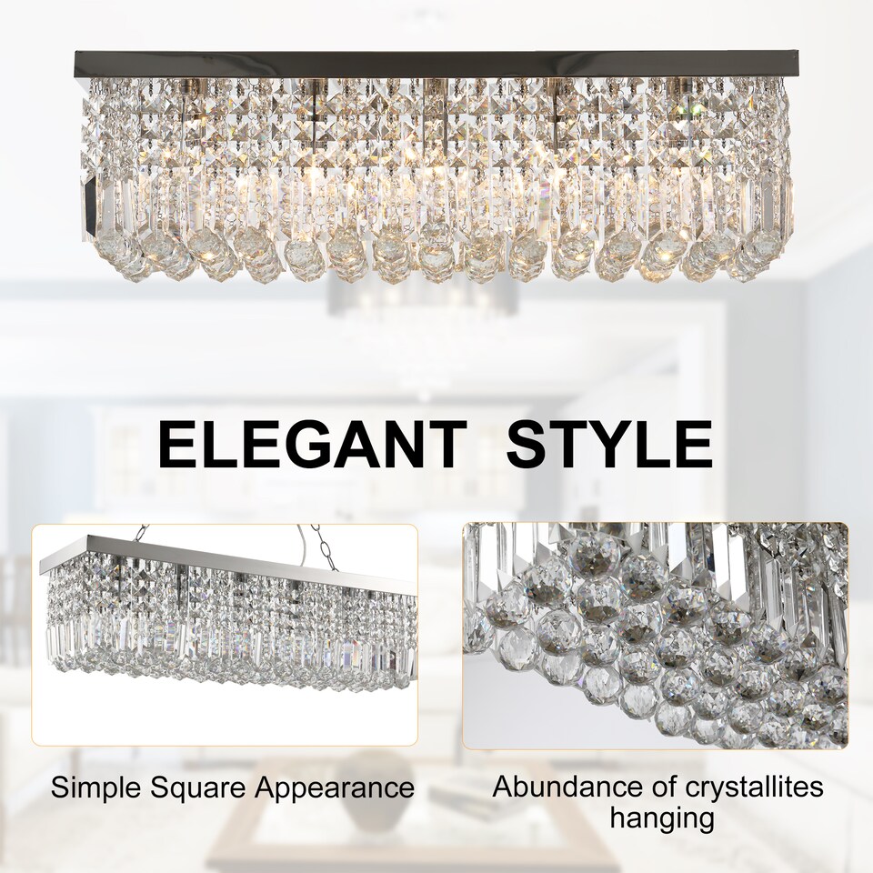 image 1 of HOMCOM Modern Crystal Ceiling Light Square Crystal Chandelier for Living Room, Dining Room, Hall, E14 Base, Silver, 80 x 25 x 23cm