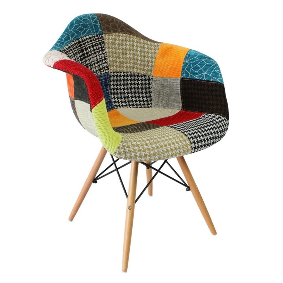 image 1 of MOF Patchwork Chair Dining Chair or Office Chair or Occasional Chair Fabric Combination Chair with Arm Multi